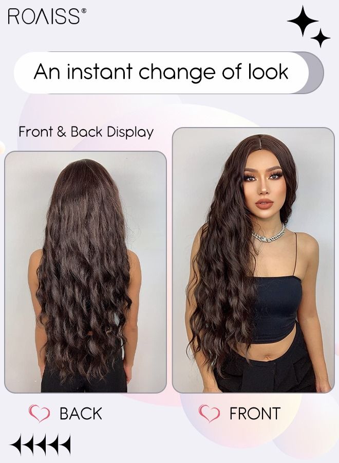 roaiss Long Curly Dark Brown Wig, Women's Middle Parting Natural Soft Synthetic Heat Resistant Hair Wig for Wedding Cosplay Party Daily Wear, 65cm (26 inches) - Image 2