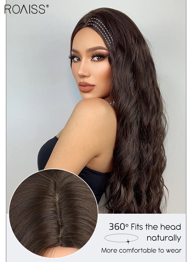 roaiss Long Curly Dark Brown Wig, Women's Middle Parting Natural Soft Synthetic Heat Resistant Hair Wig for Wedding Cosplay Party Daily Wear, 65cm (26 inches) - Image 4