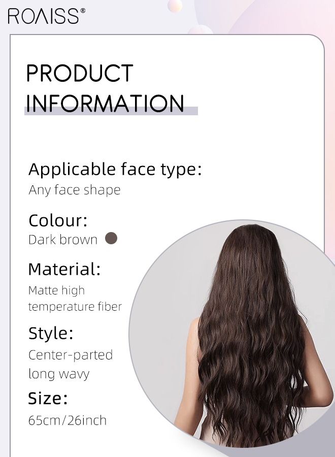roaiss Long Curly Dark Brown Wig, Women's Middle Parting Natural Soft Synthetic Heat Resistant Hair Wig for Wedding Cosplay Party Daily Wear, 65cm (26 inches) - Image 3