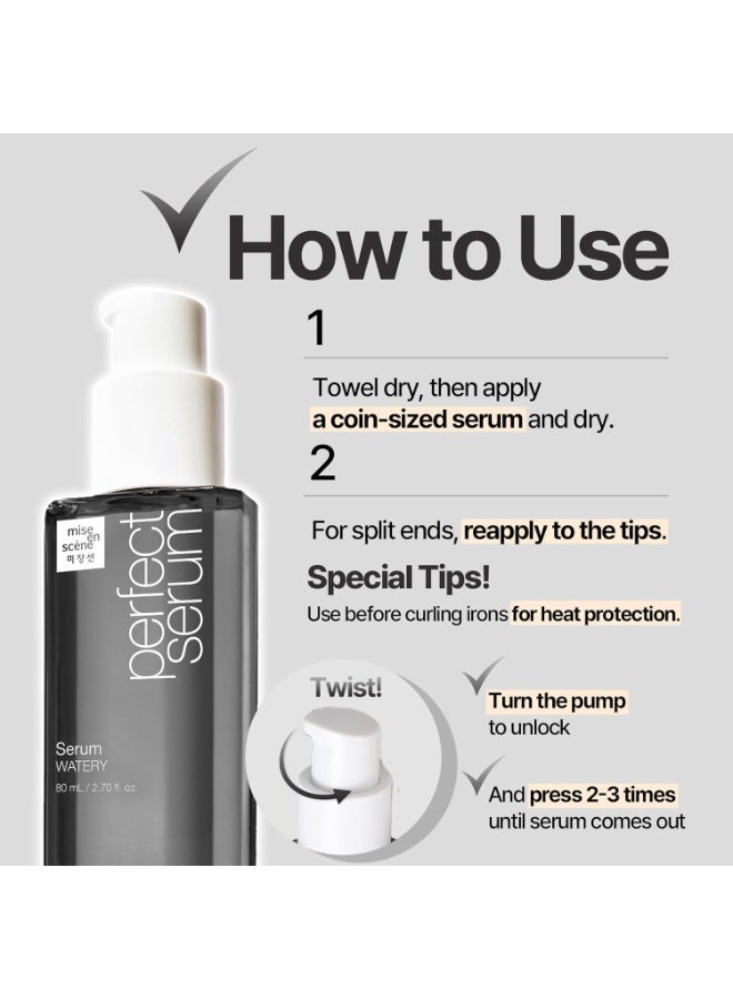 Mise En Scène سيروم ميس إن سين بيرفكت ووتري لترطيب الشعر - زيوت أركان الشعر الكورية، جوهر الشعر للترطيب برائحة الحمضيات، اختبار درما مكتمل، 2.70 أونصة سائلة - Image 4