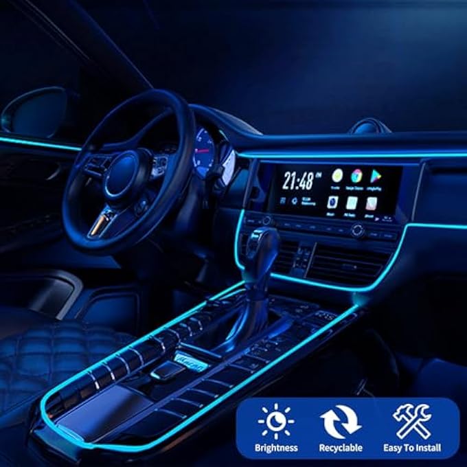NALACAL شريط إضاءة داخلي للسيارة من El Wire LED مزود بمنفذ USB وأضواء نيون سلكية بطول 5 أمتار و165 قدمًا، مجموعة إضاءة محيطية متوهجة كهربائية لتزيين السيارة - Image 3