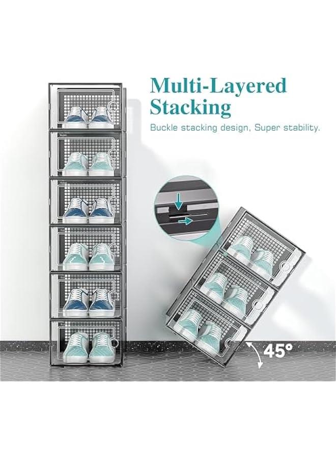HOOKOR Large 12 Pack Shoe Storage Box, Clear Plastic Stackable Shoe Organizer for Closet, Shoe Rack Sneaker Containers Bins Holders (Black)  - Image 3