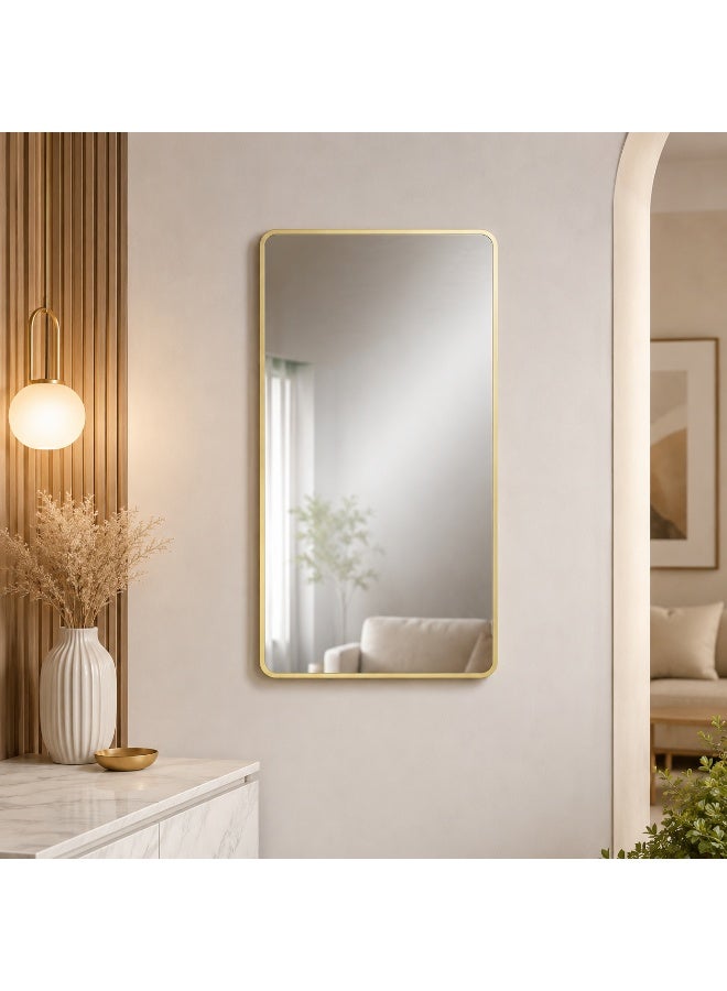 alsaada home Rectangular Wall Mounted Decor Mirror with Metal Frame, 100x60 cm - Gold - Image 2