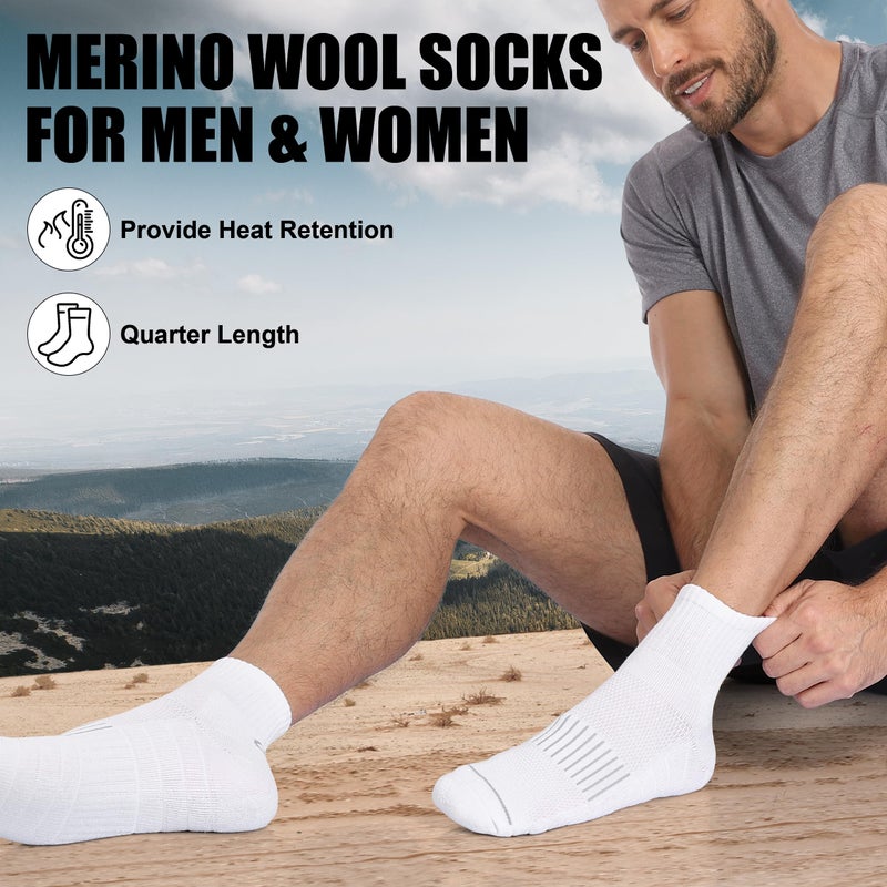 Lapulas Merino Wool Quarter Socks for Men Women, Hiking Running, Cushioned Compression Support, Thermal Thick, 5 Pairs - Image 2