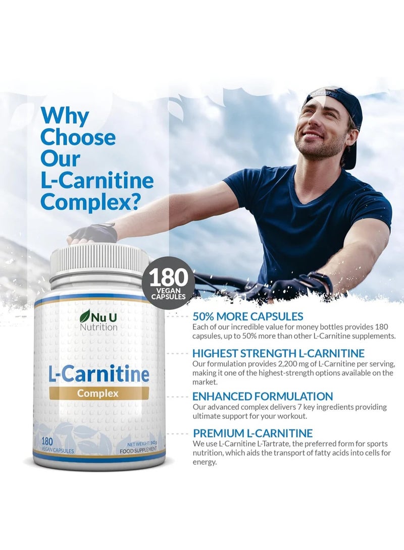 Nu U Nutrition L-Carnitine Complex 2200mg – 1.5 Month Supply –Supports Energy & Endurance 180 High Strength Vegan Capsules - Image 2