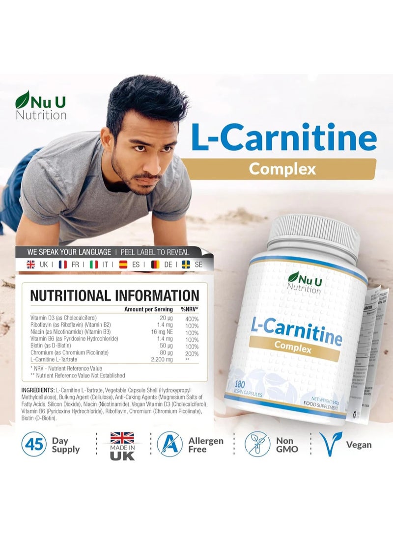 Nu U Nutrition L-Carnitine Complex 2200mg – 1.5 Month Supply –Supports Energy & Endurance 180 High Strength Vegan Capsules - Image 3