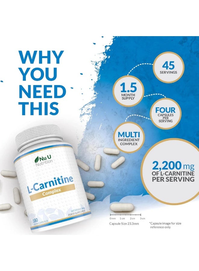 Nu U Nutrition L-Carnitine Complex 2200mg – 1.5 Month Supply –Supports Energy & Endurance 180 High Strength Vegan Capsules - Image 4