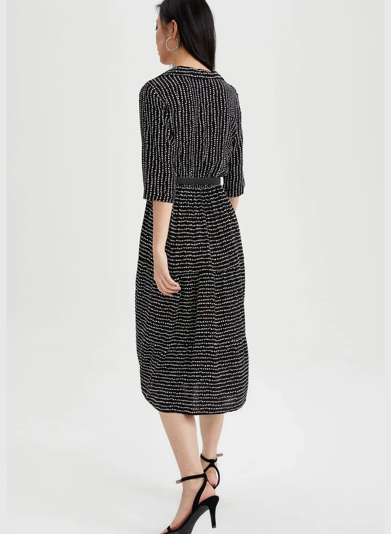DeFacto Leopard Print Belted Midi Shirt Dress