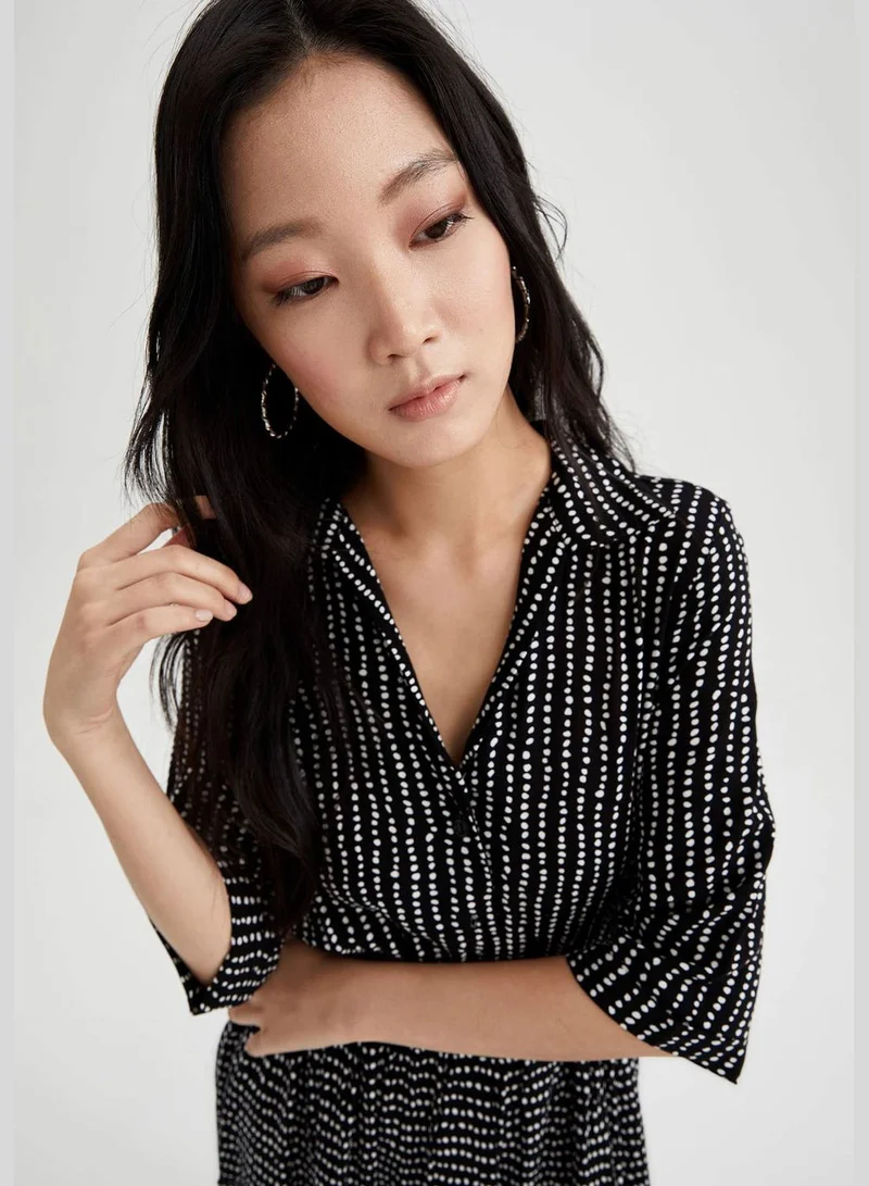 DeFacto Leopard Print Belted Midi Shirt Dress
