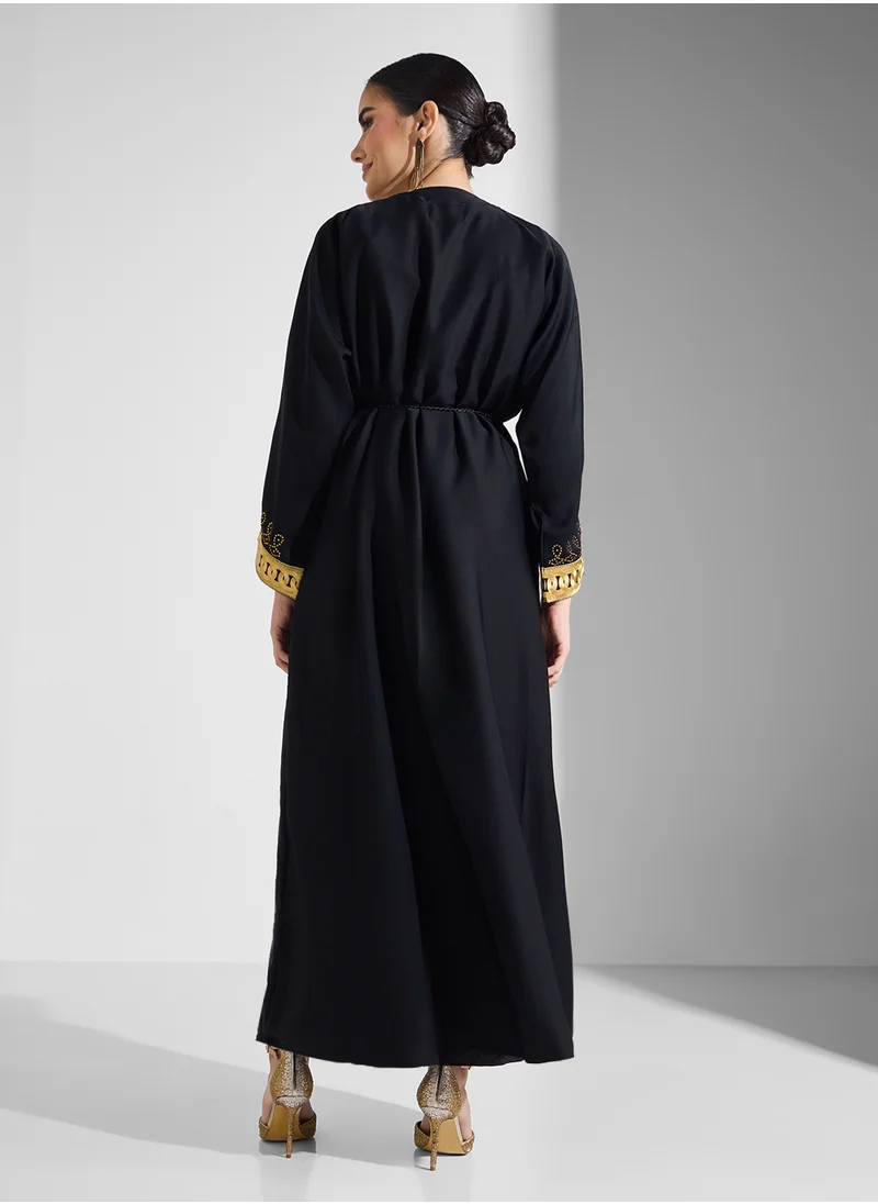 ارابيان كلوزيت Embroidered Open Abaya Wih Belt