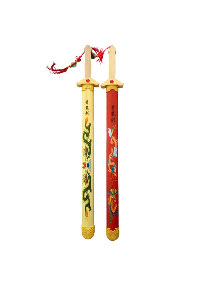 Scenic Spot Printed Dragon Word Wooden Dragon Sword Stall Temple Fair Best Selling Dragon Sword Sword Yiwu Wholesale-Color:Automatic Retractable Gold Hoop Bar With Lamp Random  - Image 3