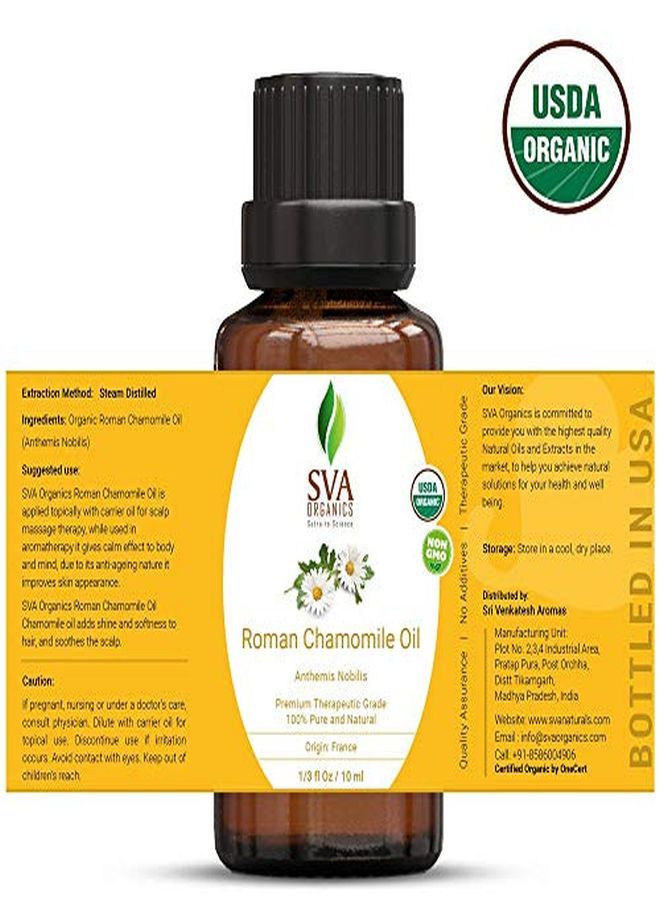 SVA Organics Roman Chamomile Oil (1/3 Oz) 10 Ml Organic Usda Certified 100% Pure Natural Therapeutic Grade Oil For Skin Care Hair Care Massage & Aromatherapy - Image 3