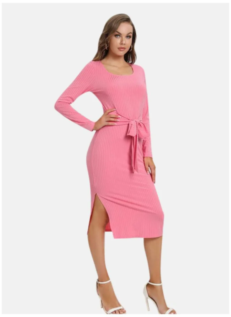 يونيكي Lavender Self Design Flutter Sleeves A-Line Dress