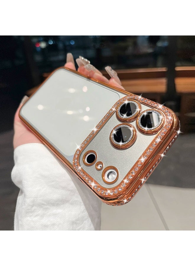 HaDoii for iPhone 17 Pro Max Case Clear Glitter, Orange, Cute Luxury 3D Sparkly Bling Diamond Rhinestone Camera Lens Protector Soft Plating TPU Bumper Transparent Women Girls Phone Case for iPhone 17 Pro Max - Image 2