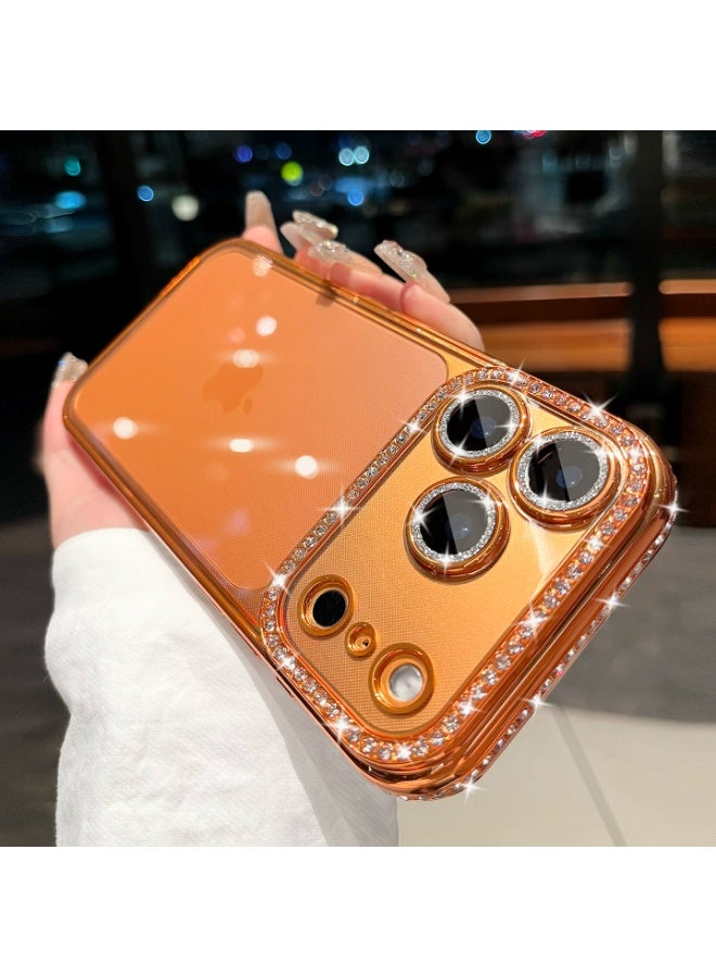 HaDoii for iPhone 17 Pro Max Case Clear Glitter, Orange, Cute Luxury 3D Sparkly Bling Diamond Rhinestone Camera Lens Protector Soft Plating TPU Bumper Transparent Women Girls Phone Case for iPhone 17 Pro Max - Image 1