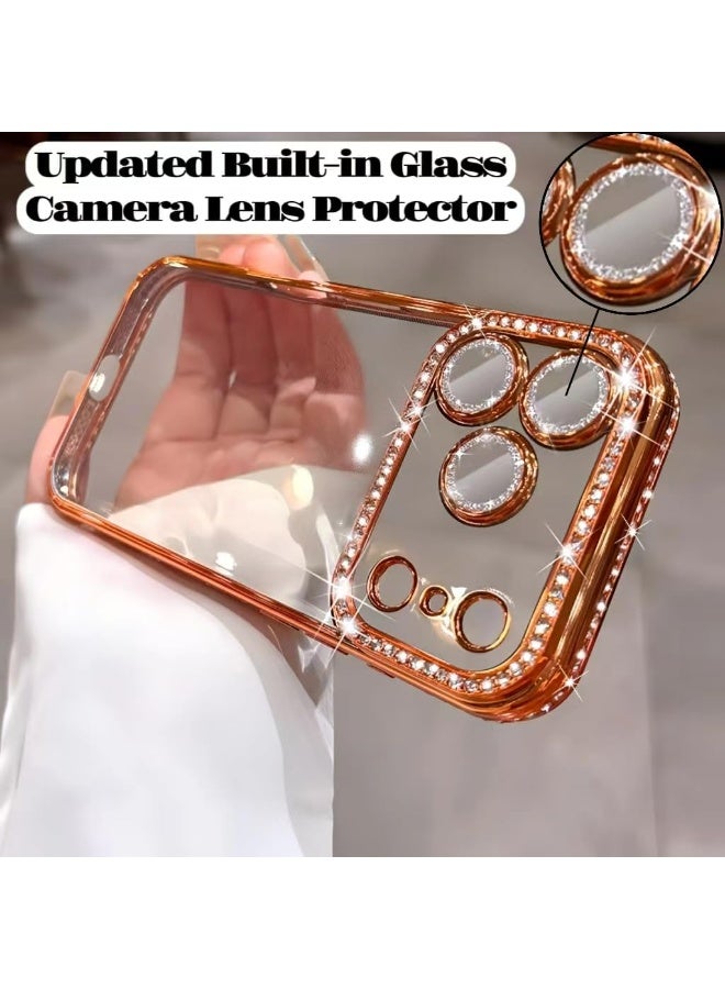 HaDoii for iPhone 17 Pro Max Case Clear Glitter, Orange, Cute Luxury 3D Sparkly Bling Diamond Rhinestone Camera Lens Protector Soft Plating TPU Bumper Transparent Women Girls Phone Case for iPhone 17 Pro Max - Image 4