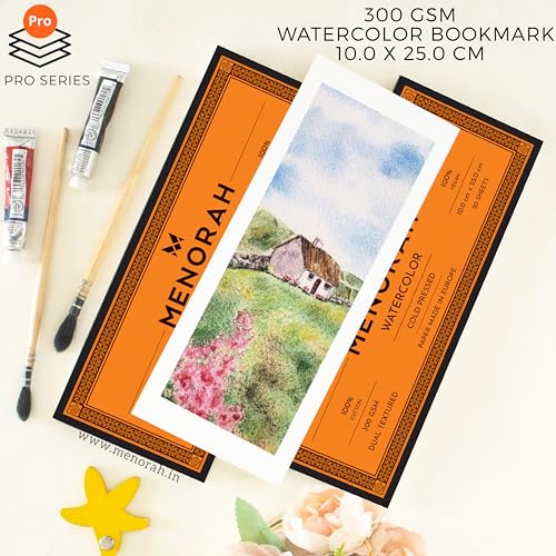 MENORAH – Watercolor Loose Paper/Pad -300 gsm-100% Cotton- (10.0 cm x 25.0 cm)-(20 Sheets / 40 Pages) – DIY Bookmark - Dual Texture - Acrylic, Gouache, Water Color, Tempera, Pen Art-Glued End Pad - Image 4