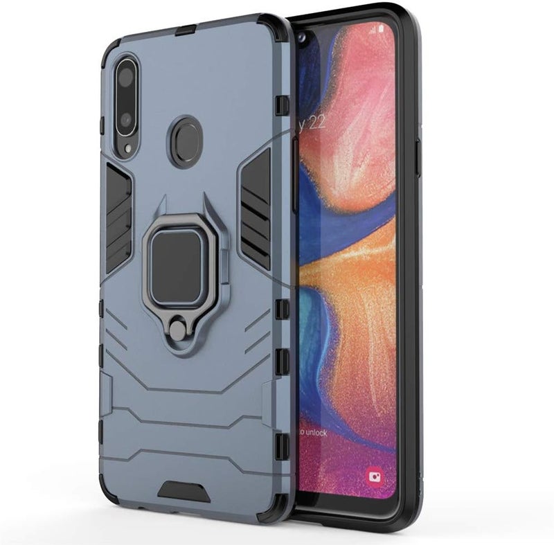 مايجين غطاء LuluMain متوافق مع Galaxy A20S، غطاء صلب مقاوم للصدمات مع حلقة معدنية وحامل قابل للطي (يعمل مع حامل السيارة المغناطيسي) طبقة مزدوجة متينة لـ Samsung Galaxy A20s (أزرق داكن) - Image 5