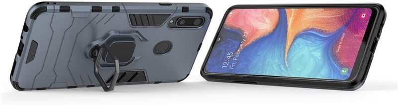 مايجين غطاء LuluMain متوافق مع Galaxy A20S، غطاء صلب مقاوم للصدمات مع حلقة معدنية وحامل قابل للطي (يعمل مع حامل السيارة المغناطيسي) طبقة مزدوجة متينة لـ Samsung Galaxy A20s (أزرق داكن) - Image 2