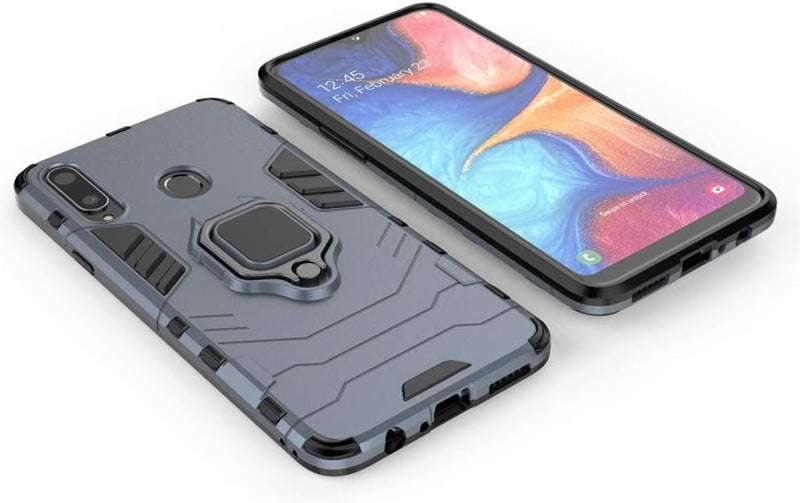 مايجين غطاء LuluMain متوافق مع Galaxy A20S، غطاء صلب مقاوم للصدمات مع حلقة معدنية وحامل قابل للطي (يعمل مع حامل السيارة المغناطيسي) طبقة مزدوجة متينة لـ Samsung Galaxy A20s (أزرق داكن) - Image 3