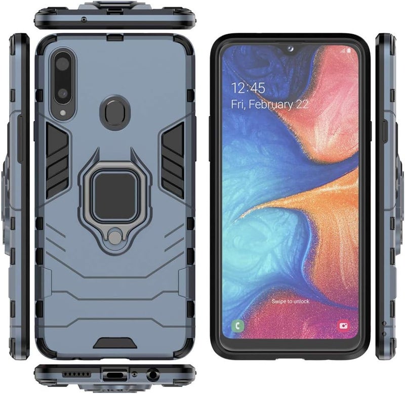 مايجين غطاء LuluMain متوافق مع Galaxy A20S، غطاء صلب مقاوم للصدمات مع حلقة معدنية وحامل قابل للطي (يعمل مع حامل السيارة المغناطيسي) طبقة مزدوجة متينة لـ Samsung Galaxy A20s (أزرق داكن) - Image 4