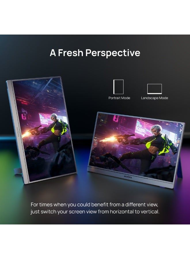 ARZOPA شاشة محمولة 16.1 بوصة 2.5K QHD بدقة 2560x1440، شاشة ألعاب 180Hz مع HDR، 107% sRGB، قاعدة قابلة للطي، شاشة رعاية العين فائقة النحافة للابتوب، الكمبيوتر، PS5، ماك، إكس بوكس – شاشة خارجية ثانية Z3FC - Image 5