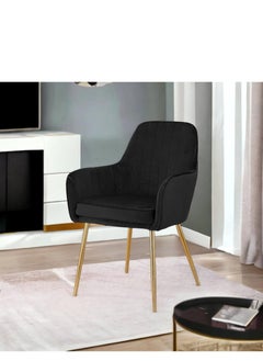 Wooden Twist Wooden Twist Velour Modern Cafe Dining Chair Metal Legs (Black)  - Image 1