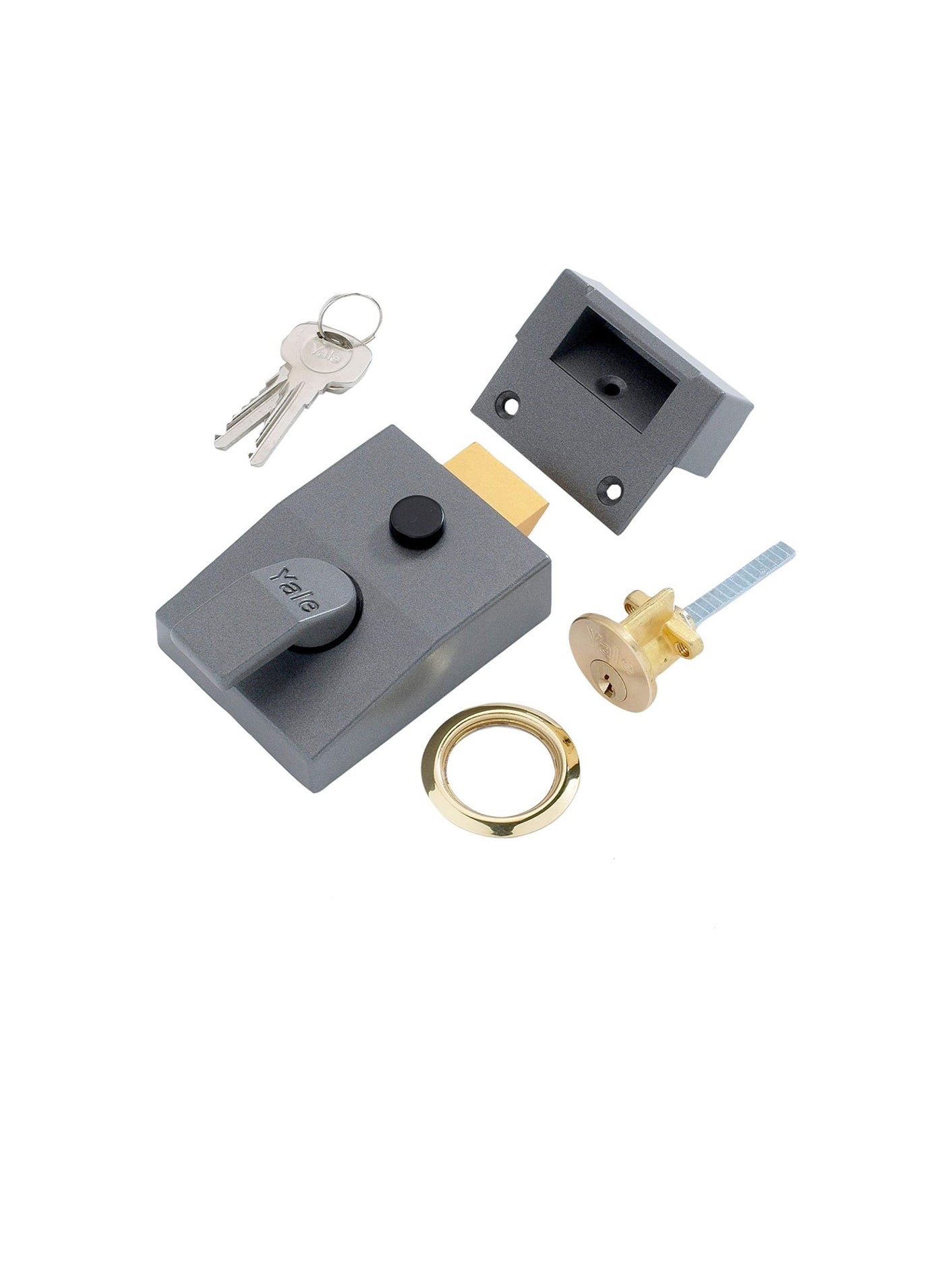 Yale P-89-DMG-PB-60 Deadlocking Nightlatch, 60 mm Backset, Automatic Deadlock, Dark Metallic Finish/Brass Cylinder, High Security, Outdoor lock, Front Door Latch