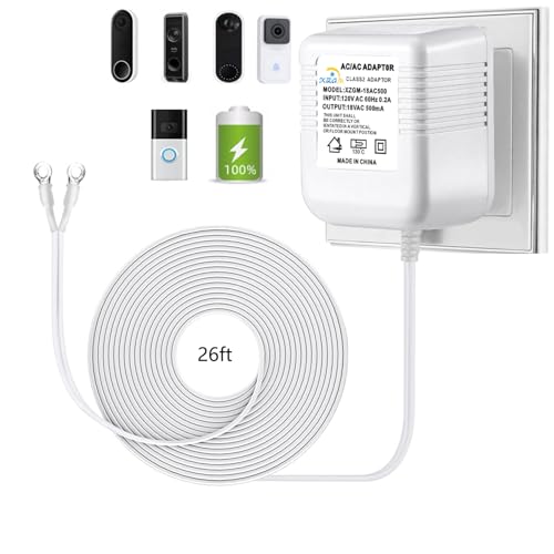محول الطاقة الخاص بجرس الفيديو 18V500MA محول طاقة جرس الباب متوافق مع Ring Nest Eufy Wyze Arlo جرس الفيديو اللاسلكي مع كابل بطول 315 بوصة أبيض