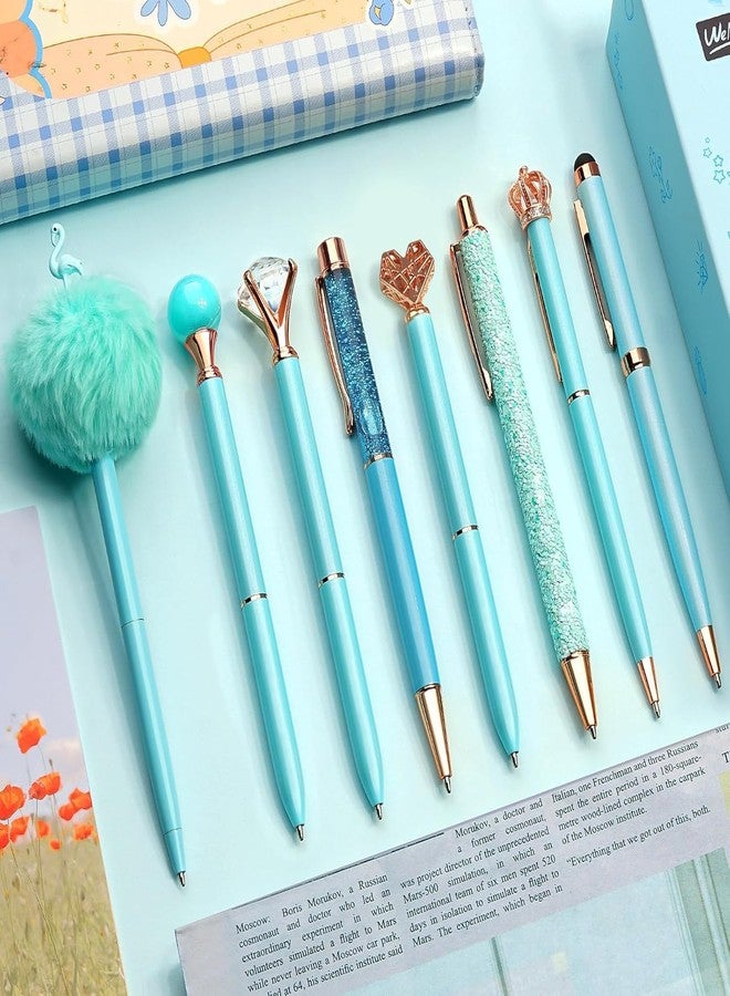 ZINLEY Metal Ballpoint Pens Set Glitter Pens for Journaling Blue Office Supplies for Women Crystal Diamond Pen Heart Pen Balck Ink Fancy Pens Girl Gifts for School Wedding Office Desk Supplie - Image 1