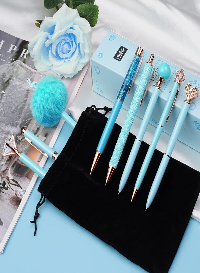 ZINLEY Metal Ballpoint Pens Set Glitter Pens for Journaling Blue Office Supplies for Women Crystal Diamond Pen Heart Pen Balck Ink Fancy Pens Girl Gifts for School Wedding Office Desk Supplie - Image 2