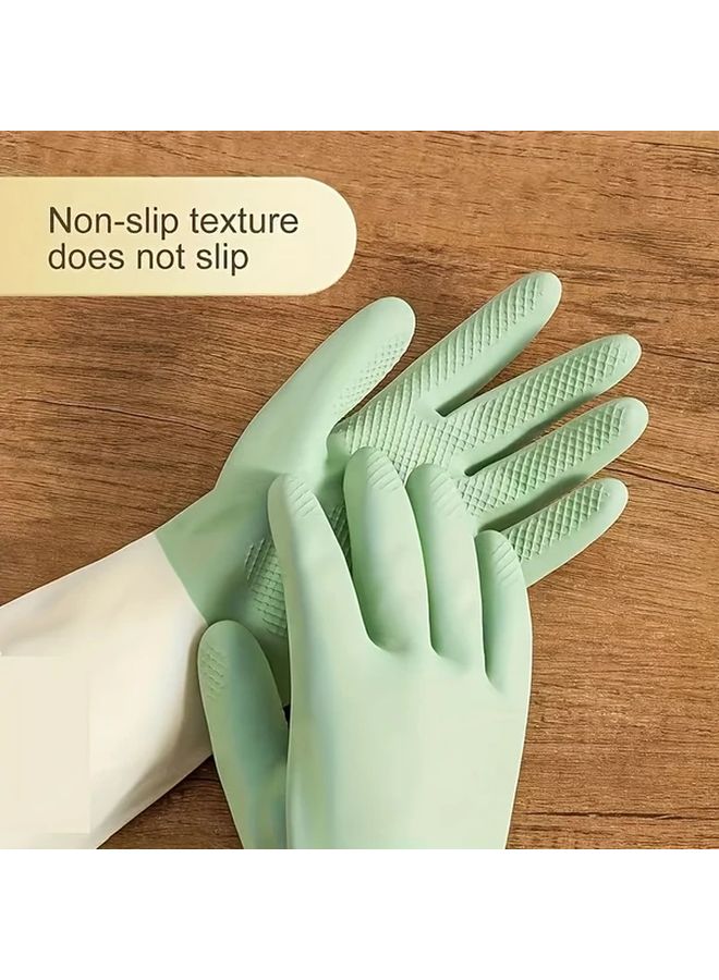 2pcs Durable Thick Rubber Dishwashing Gloves Waterproof Latex Cleaning For Household Chores Green - Image 1