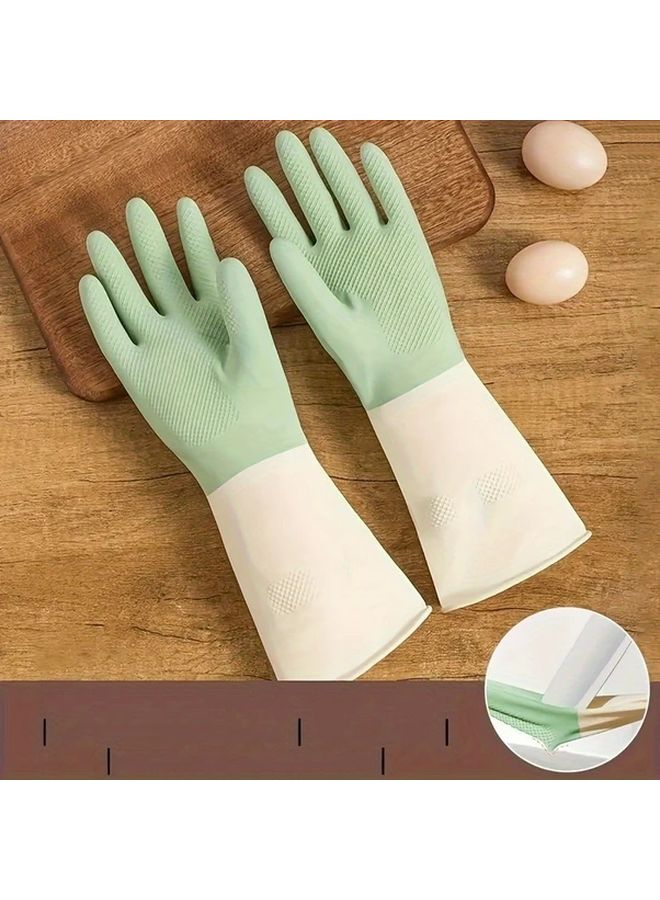 2pcs Durable Thick Rubber Dishwashing Gloves Waterproof Latex Cleaning For Household Chores Green - Image 2