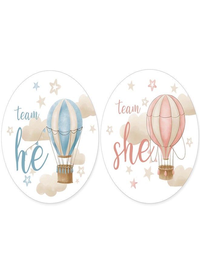 DISTINCTIVS Hot Air Balloon Gender Reveal Party, Boho Team He or Team She Stickers - 40 Count, He or She, It's Up in The Air Gender Reveal Decorations - Image 1
