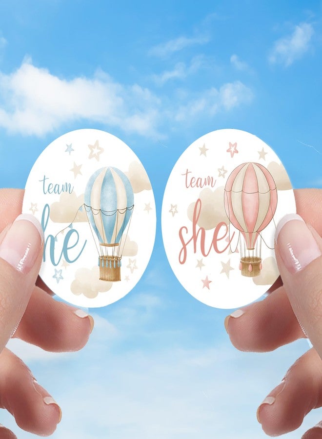 DISTINCTIVS Hot Air Balloon Gender Reveal Party, Boho Team He or Team She Stickers - 40 Count, He or She, It's Up in The Air Gender Reveal Decorations - Image 2