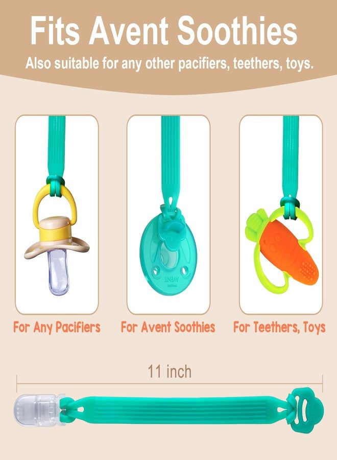Qunland مشبك لهاية سيليكون مع حلقة محول لـ Philips Avent Soothie، عبوة من قطعتين، حامل مشابك لهاية ناعمة من قطعة واحدة للأطفال الرضع من الجنسين، مشابك لهاية مضادة للضياع، مستلزمات أساسية لحفلات استقبال المولود الجديد، أزرق مخضر - Image 2
