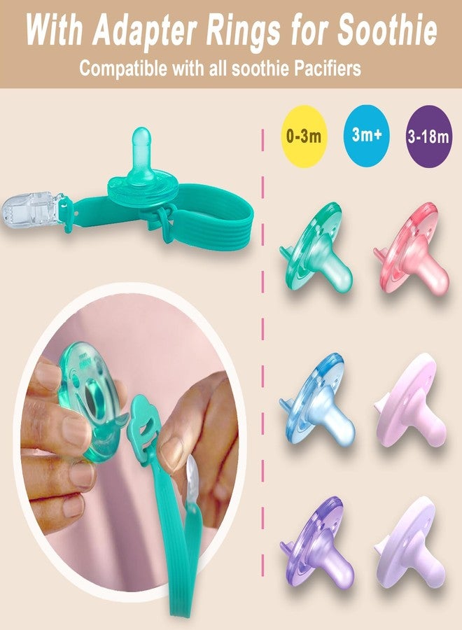 Qunland مشبك لهاية سيليكون مع حلقة محول لـ Philips Avent Soothie، عبوة من قطعتين، حامل مشابك لهاية ناعمة من قطعة واحدة للأطفال الرضع من الجنسين، مشابك لهاية مضادة للضياع، مستلزمات أساسية لحفلات استقبال المولود الجديد، أزرق مخضر - Image 3