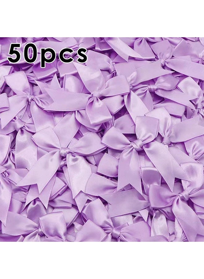 Purple Satin Bow Ribbon for Decorating Gift Boxes and Baby Showers & Birthday Gifts, 50pcs - Image 1