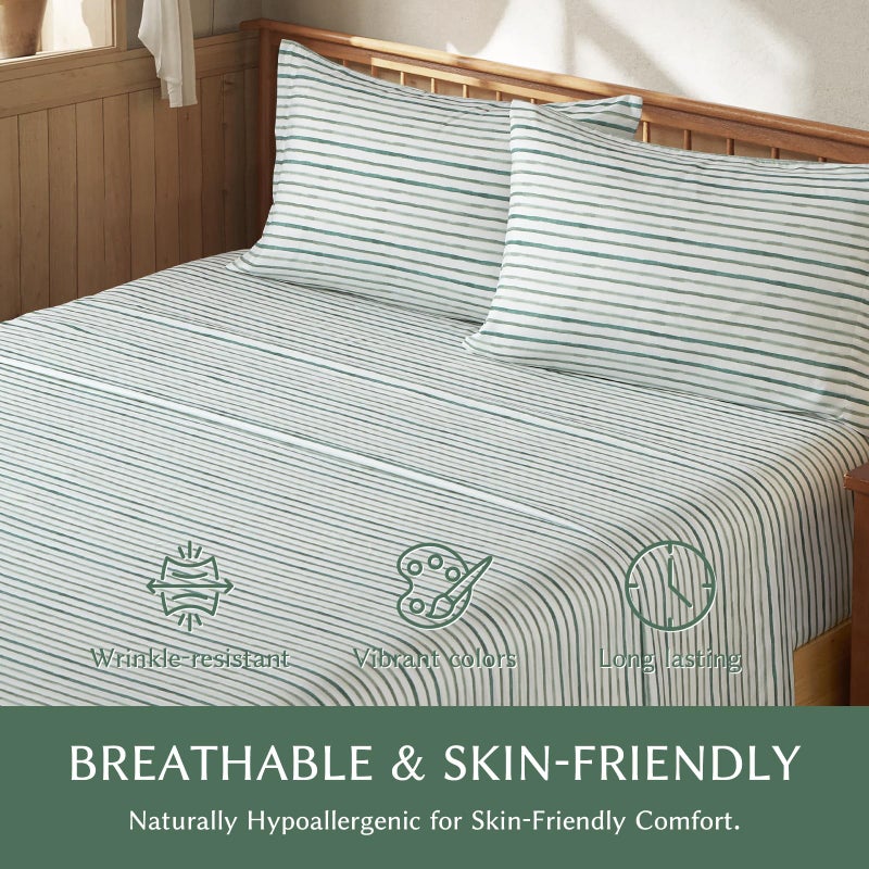 HYPREST Green and White Striped Sheets King Size, Deep Pocket King Sheets up to 18 Inch, Soft Shabby Chic Bed Sheets Patterned King Sheets Sets - Image 4