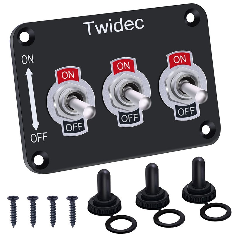Twidec /3 Gang Rocker Toggle Switch Metal Panel with 16A 250V AC/12V DC SPST 2 Position 2 Pin ON/Off Switch Plate and Waterproof Boot Cap Cover TEN-1021-B101-BMZ - Image 1
