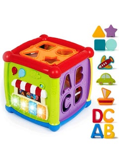 Toyshine Toyshine Baby Activity Cube - 6-in-1 Musical Baby Learning Toys, Play Set Includes A-B-C-D Letters, Colorful Shape Sorter, Vehicles Puzzle, 4 Piano Keys and More  - Image 2