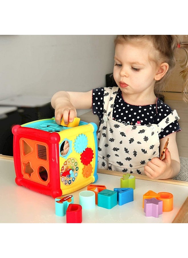 Toyshine - Toyshine Baby Activity Cube - 6-in-1 Musical Baby Learning Toys, Play Set Includes A-B-C-D Letters, Colorful Shape Sorter, Vehicles Puzzle, 4 Piano Keys and More - Image 1
