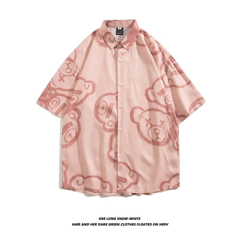 Cross-border Hawaiian Flower Shirt for Men Retro Couple Trendy Casual Loose Beach Vacation Floral Short-sleeved Shirt for Women - Image 1