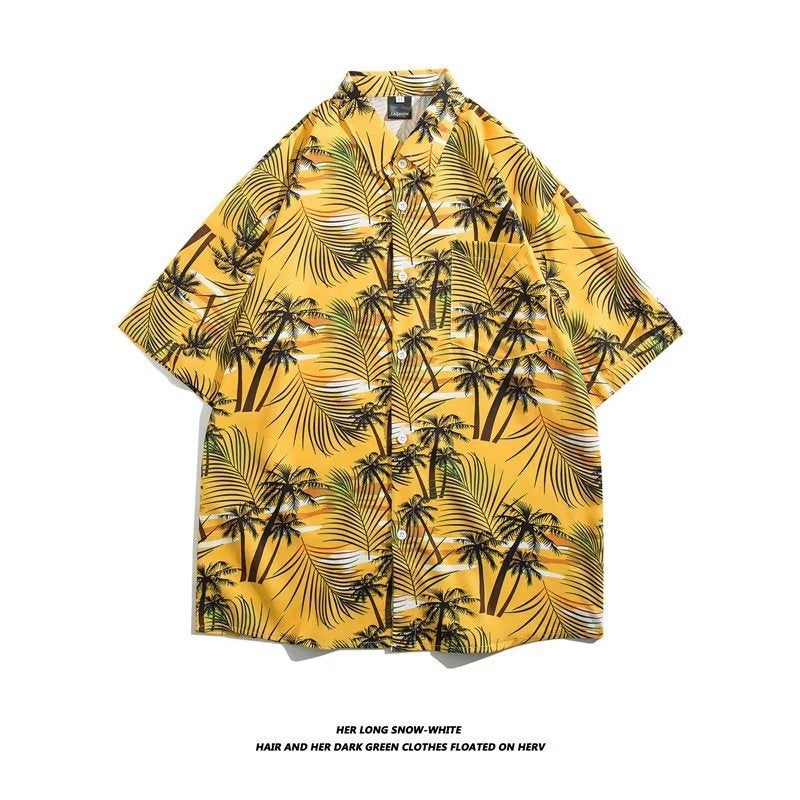 Cross-border Hawaiian Flower Shirt for Men Retro Couple Trendy Casual Loose Beach Vacation Floral Short-sleeved Shirt for Women - Image 3