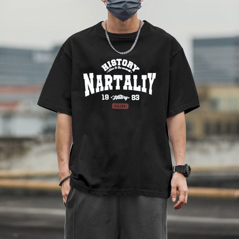 National Trendy T-shirt American-style Summer Round Neck Short-sleeved T-shirt Men's Trendy Brand Ins Letter Printing Casual All-match Youth - Image 3