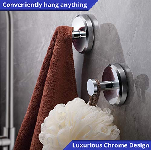 HOME SO Suction Cup Hooks for Shower, Bathroom, Kitchen, Glass Door, Mirror, Tile – Loofah, Towel, Coat, Bath Robe Hook Holder for Hanging up to 15 lbs – Waterproof & Rustproof, Chrome (2-Pack) … - Image 3