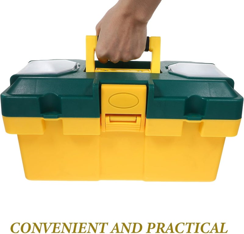 14-inch Yellow-green Portable Plastic Tool Storage Box with Large Capacity, Multifunctional Industrial-grade Tool Organizer Case for Home and Workshop Use - Image 4