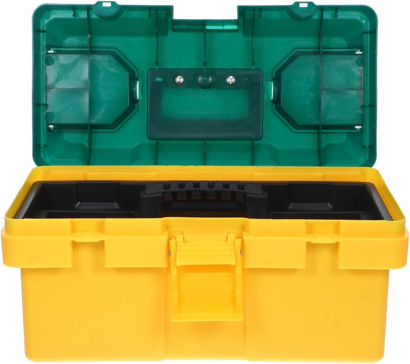 14-inch Yellow-green Portable Plastic Tool Storage Box with Large Capacity, Multifunctional Industrial-grade Tool Organizer Case for Home and Workshop Use - Image 1