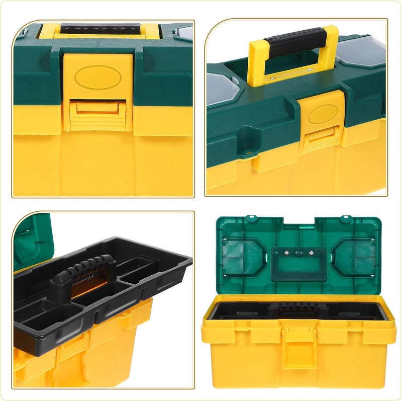 14-inch Yellow-green Portable Plastic Tool Storage Box with Large Capacity, Multifunctional Industrial-grade Tool Organizer Case for Home and Workshop Use - Image 3