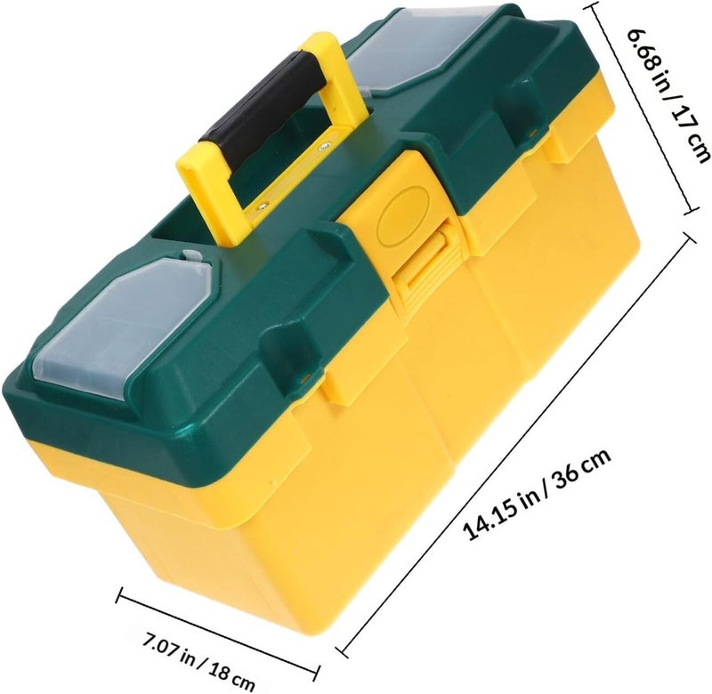 14-inch Yellow-green Portable Plastic Tool Storage Box with Large Capacity, Multifunctional Industrial-grade Tool Organizer Case for Home and Workshop Use - Image 2